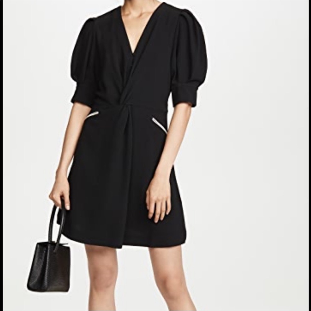 Hofmann Copenhagen Maria Mini Dress in Black Twist Front Welt Pockets Buttons 10